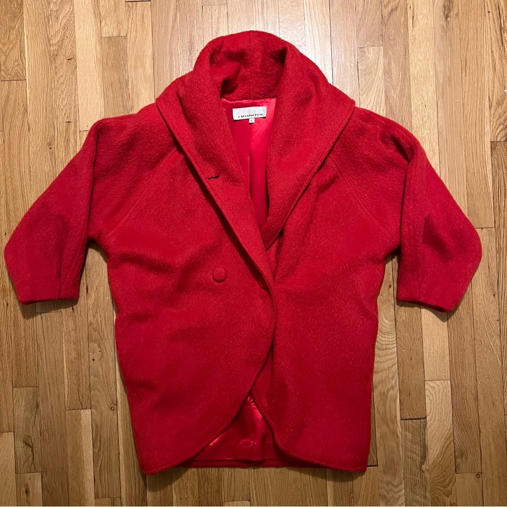 Vintage Caroline Rose Large Red Wool 3/4 Sleeve Jacket